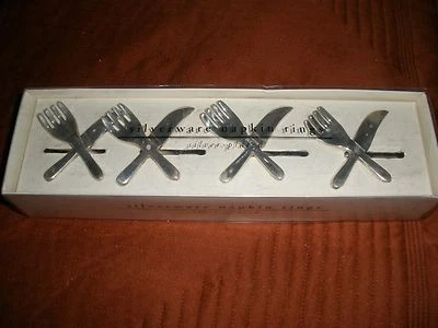 Juego/$Plato de plata Pier 1 cubiertos servilleteros anillos-cuchillo cruzado/tenedor-MIOB Foto 1 de 3