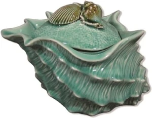 Blue Sky Ceramic Shell Figural Jar, 9-inch Length, Blue,Vases & Jars - Picture 1 of 1