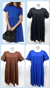Ex M&S Ladies 100% Cotton Jersey Round Neck Stretch Dress Plus Sizes 20 22 24 - Picture 1 of 26