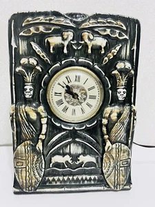 Vtg. Rare 1940s Black Glazed Ceramic Clock Lanshire Chicago Tribal Warriors - Picture 1 of 20