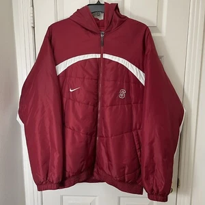 Nike Team Issue Stanford Cardinal Puffer Hooded Parka Jacket Men's XXL Red EUC - Picture 1 of 11