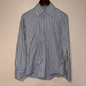 Hugo Boss Striped Long Sleeve Slim Fit Dress Shirt Men's Sz Medium Gray White - Picture 1 of 7