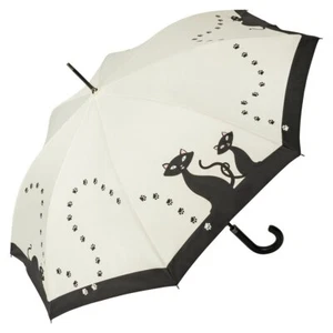 Regenschirm Stockschirm Ledergriff Automatiköffnung Motiv Schwarze Katzen - Bild 1 von 4