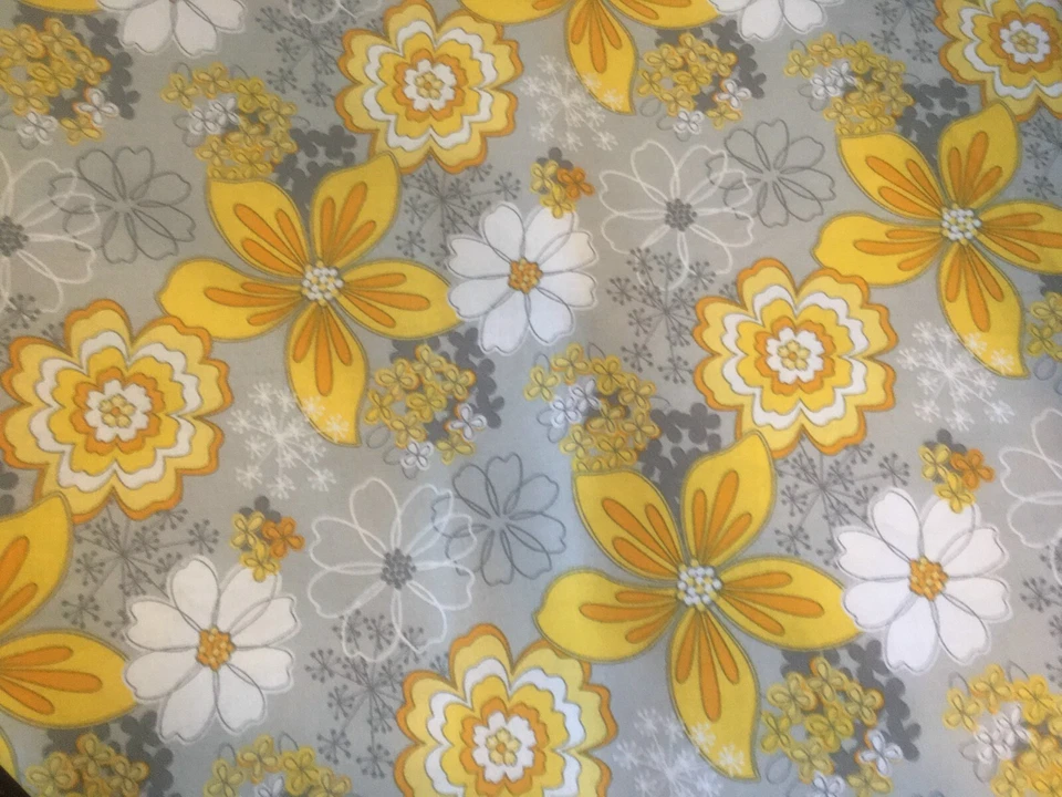 EMMA & MILA YELLOW/WHITE FLORAL PATERN  ON A GRAY BACKGROUND  100% COTTON B TY - Image 1 of 1