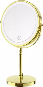 Lighted Makeup Mirror, Rechargeable, 8", 3 Colors, 360° Rotation - Gold - Picture 1 of 9