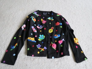 Michael Simon Shoes Heels Embroidered Sweater Colorful Cardigan Size Large - Picture 1 of 11