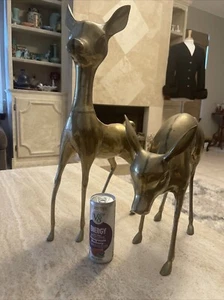 2 esculturas extra grandes de ciervos 'Bambi' de latón de mediados de siglo MCM de oro pesado - Imagen 1 de 14
