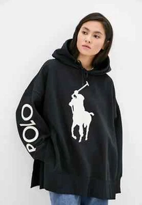 NEW $228 Polo Ralph Lauren OVERSIZED Big Pony Logo Fleece Hoodie Black Size M/L - Picture 1 of 22