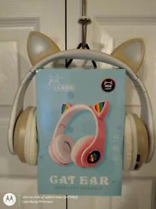 Women Girls Cat Kitty Ear LED Lights Bluetooth 4.2 Headphones Headset Earphone - Picture 1 of 3
