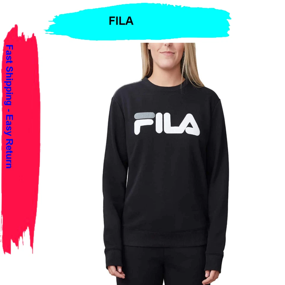 FILA Ladies Womens French Terry Crewneck Sweatshirt Pullover Black S