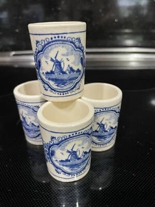 Set 4 ceramic blue & white shot glasses windmills Vandermint Delft Dutch Holland - Picture 1 of 5
