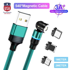 3-in-1 540° Magnetic Fast Charger Cable For Apple Micro USB Type-C Samsung LG US - Picture 1 of 16