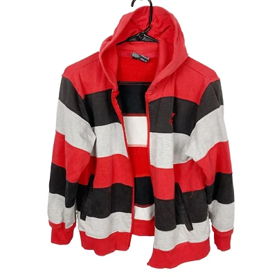 Y2K Southpole широкая полоса куртка с капюшоном молодежи средний 12-14 без молнии - Изображение 1 из 4