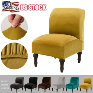 Velvet Armless Accent Chair Cover Stretch Single Sofa Slipper Chair Slipcover US - Picture 1 of 58