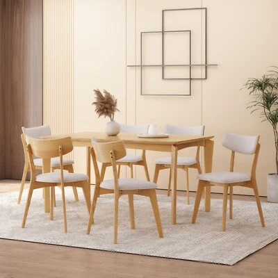 7 Piece Wood and Fabric Dining Set Table & 6 Chairs for Kitchen Dining Room - Image 1 of 4