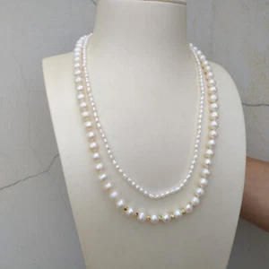 2ROW Genuine Natural White Akoya Pearl Necklace 17-18" 14k Gold P - Picture 1 of 6