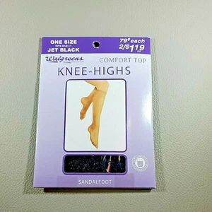 Walgreens Comfort Top Knee Highs Fits 8 1/2 - 11 Jet Black Sandlefoot NIP - Picture 1 of 5
