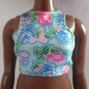 NEW! 2022 Barbie Extra Fancy Doll Blue Floral Crop Tank Top ~ Curvy Clothing - Picture 1 of 3
