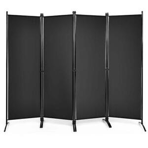 Costway Room Divider 68" H X 88" W Folding 4-Panel Metal Frame Material In Black