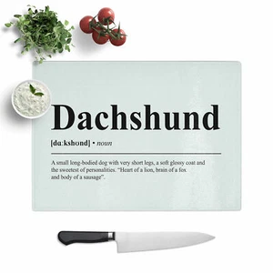 Dictionary Dachshund Typography Chopping Board Glass Textured for Kitchen - Picture 1 of 5