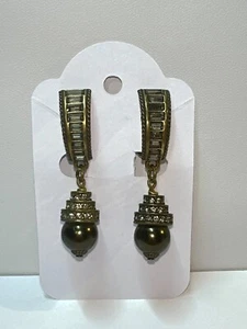 Heidi Daus Vintage Rare Art Deco Crystal Baguette Drop Clip Earrings - Picture 1 of 3