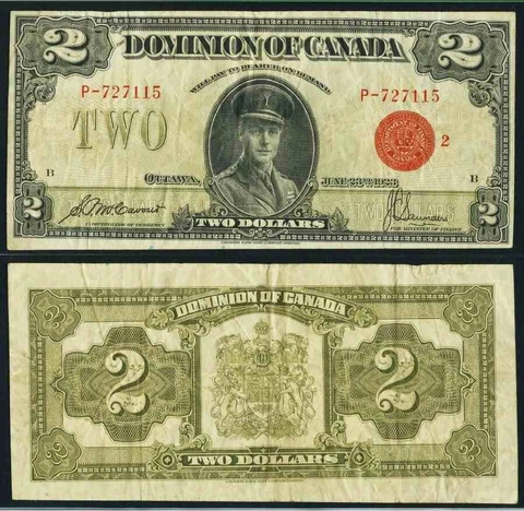 1923 Currency P# 34g Dominion of Canada 2 Dollar Banknote Prince of Wales Edward Cover