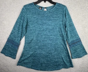 Lilder Tunika Pullover Damen S-M Türkis Langarm Spitzenbesatz Schlüsselloch - Bild 1 von 10