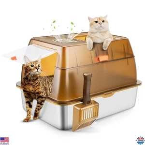 XXL Extra Large Stainless Steel Cat Litter Box with Lid, High-Sided, Easy Clean - Picture 1 of 7