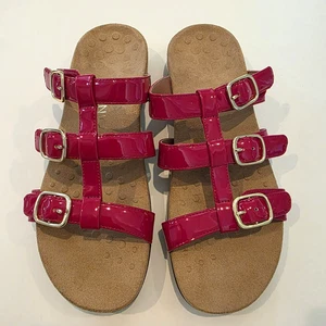 Vionic Misa Sandals Women's Size 10 Slides Red Patent Adjustable Straps Buckles - Picture 1 of 11