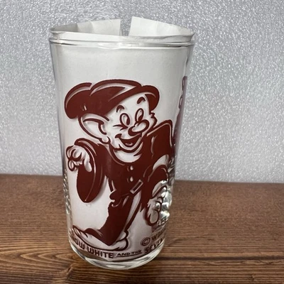 Dopey Maroon Glass Tumbler Snow White & Seven Dwarfs Disney Vintage 1938 Prom - Image 1 of 4