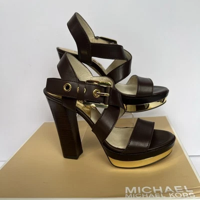 Michael Kors Women Brown Sz 5M Solid Leather High Platform Heels NEW w/box - Image 1 of 4