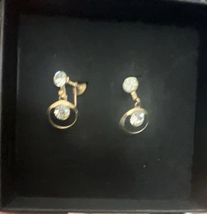 Vintage Ohrhänger Schraubverschluss Faux Dimond goldfarben - Bild 1 von 2