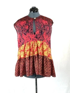 Free People Tank rot ärmellos, Colorblocking, Rüschen XS 915 - Bild 1 von 6