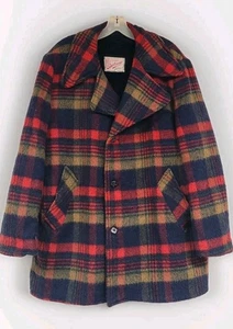 MENS VINTAGE WOOL JACKET TAILORED SPORTSWEAR PLAID FLEECE LINED COAT  SIZE 42 - Picture 1 of 10
