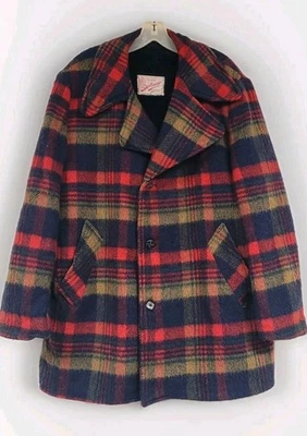 MENS VINTAGE WOOL JACKET TAILORED SPORTSWEAR PLAID FLEECE LINED COAT  SIZE 42 - Image 1 of 4