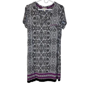 Soma Sleepshirt Nightgown Paisley Black Purple Women US M Rayon Lightweight - Picture 1 of 7