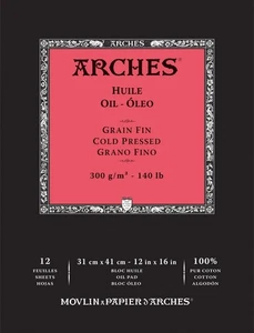 (Paquete de 3) Almohadilla de aceite prensada en frío Arches Huile 12"X16"- 140 lb, 12 hojas A1795109 - Imagen 1 de 1
