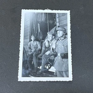 Reichsbahn Train Steel Helmet Soldier WWII WW2 German Third Reich Military Photo - Picture 1 of 2