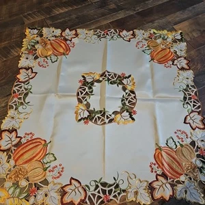 Collections Etc. Pumpkin Fall Table Runner And Square Tablecloth Small... - Picture 1 of 12