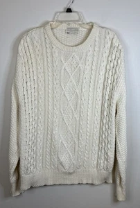 LORD JEFF Ivory Cable Knit Sweater Large Cotton Fisherman USA Vintage 90s Cabin - Bild 1 von 10