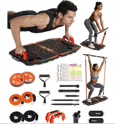 Gonex Portable Home Gym Workout Equipment with 14 Exercise Accessories Ab Roller - Image 1 of 4