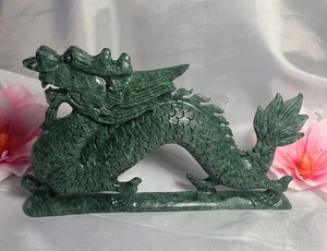 X Large 8" 1 Pfund wunderschöne grüne Jade Ganzkörper Drache Kristall Stein Schnitzerei Statu - Bild 1 von 23