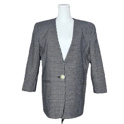 Vintage Norton McNaughton Women’s 8 Blazer Houndstooth Wool Blend Gold Button - Image 1 of 4