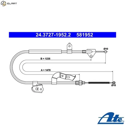CABLE PULL PARKING BRAKE 24.3727-1952.2 FOR TOYOTA AYGO/Hatchback/Van 1.0L 3cyl - Image 1 of 4