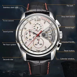 44MM PAGANI DESIGN Herren Quarz Modeuhr Leder 30M Wasserdicht Geschenk NEU - Bild 1 von 7