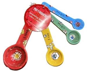Pier 1 Imports Ceramic Colorful Set Of 4 Measuring Spoons Nesting Flowers NEW - Picture 1 of 5