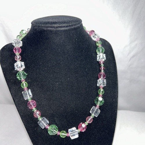 VETEMENTS Collana di perle di cristallo grosso cristalli colore anguria scintillante 18 5"