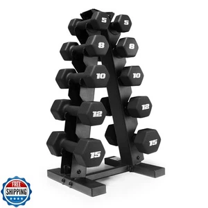 CAP Langhantel 100 Pfund Neopren Hex Hantel Gewicht Set mit vertikalem A-Rahmen Rac - Bild 1 von 4