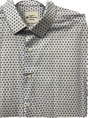 Ben Sherman на заказ узкие белый синий медальон хлопок платье рубашка мужская 15,5 - Изображение 1 из 4