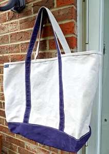 Bolso de Mano Lands End Blanco Azul Marino Lona Barco Playa XLarge 23x16 Hecho en EE. UU. De Colección Años 90 - Imagen 1 de 13